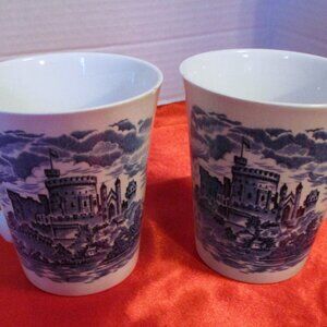 VTG Royal Homes of Britain Enoch Wedgwood England Set 2 Porcelain Blue/Wht. Mugs